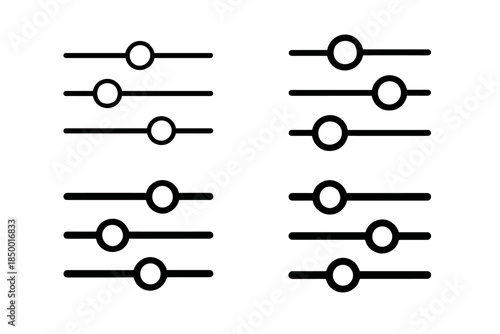 Set of simple slider controls with circles on horizontal lines, representing settings