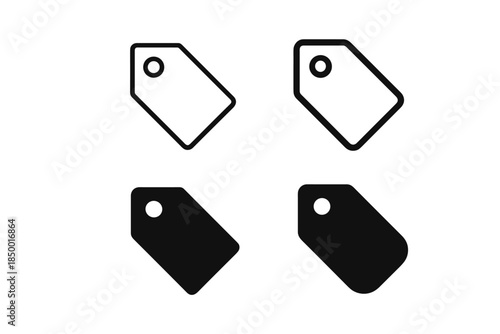Set of four simple tag icons, two outline and two solid fill, on a white background