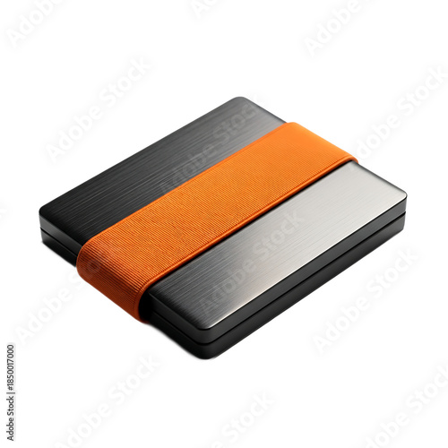 Futuristic Minimalist Hard Shell Wallet with Orange Elastic Band - Ultra Slim RFID Metal Card Holder & Cash Strap | Modern EDC Tactical Wallet