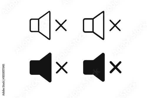 Mute speaker icons in outline and solid fill, representing silent mode