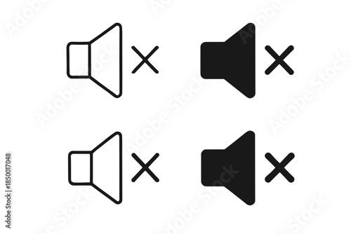 Mute speaker icon set with outline and filled versions for digital interfaces