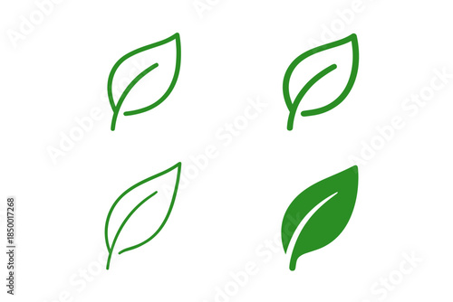 Set of four green leaf icons representing nature and organic concepts