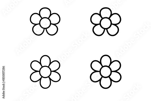 Four simple black outline daisy flowers arranged in a grid on a white background
