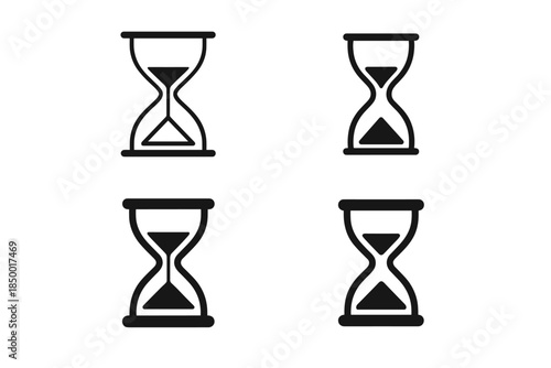 Set of four hourglass icons representing time passing and measurement