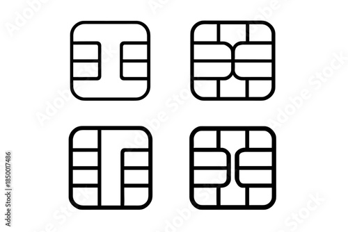 Collection of four simple line art icons representing credit card payment chips