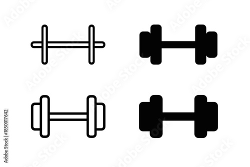Set of two dumbbell icons, one outlined and one solid, representing fitness and exercise