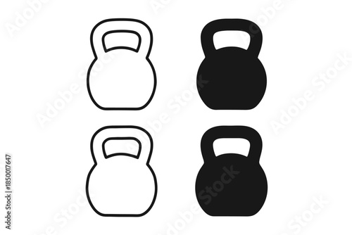 Set of four kettlebell icons, two outlined and two solid black, on a white background