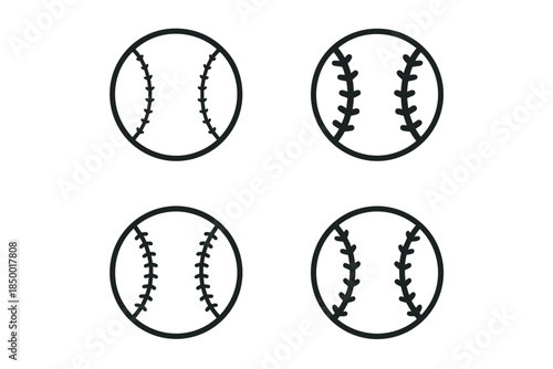 Set of four simple line art baseball icons on a white background