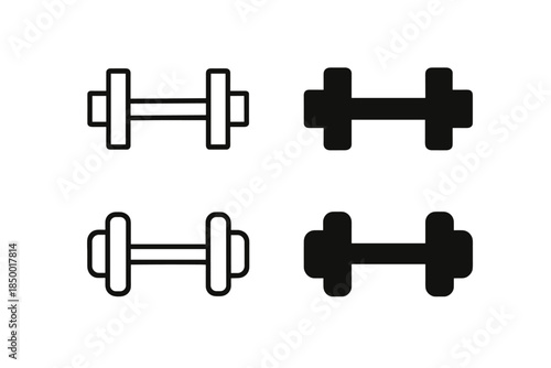 Set of two outline and solid dumbbell icons for fitness and exercise representation