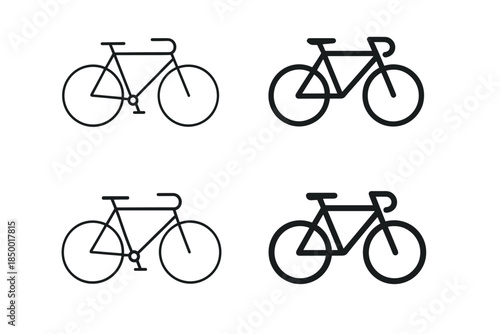 Collection of four minimalist bicycle icons in black and white line art style
