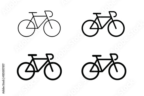 Set of four minimalist bicycle icons in black and white, representing different styles