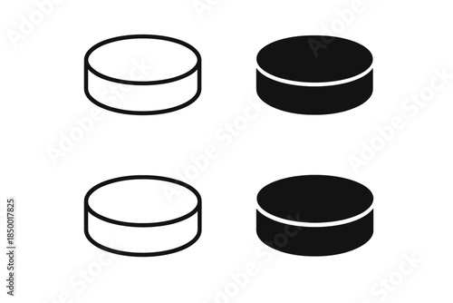 Set of four hockey puck icons, two outlined and two solid black