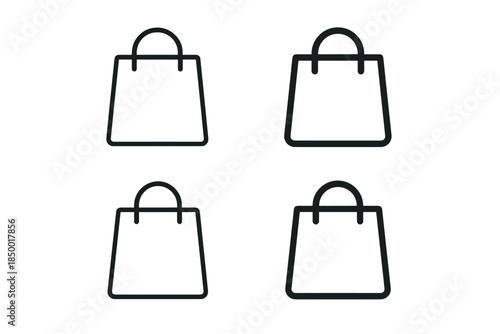 Simple outline shopping bag icons arranged in a grid for e-commerce and retail concepts
