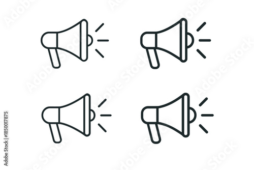 Set of four megaphone icons in a clean, modern outline style on a white background