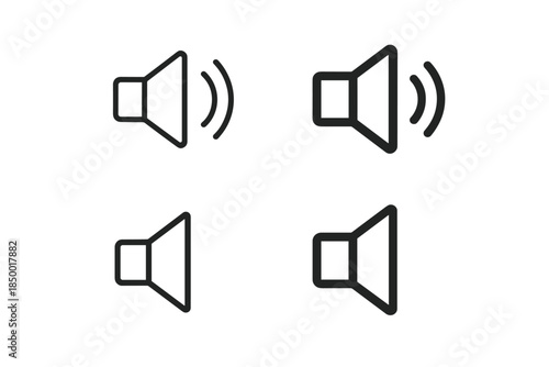 Set of four speaker volume icons, showing different levels of sound intensity