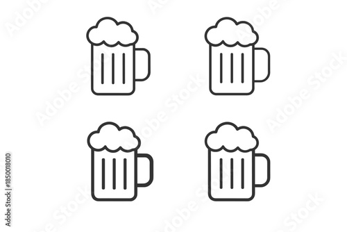 Set of four simple line art icons representing beer mugs with frothy heads