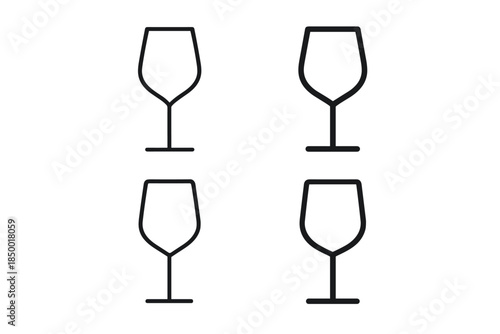 Set of four simple outline wine glass icons on a white background