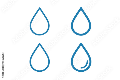 Set of four blue water drop icons on a white background, simple line art design