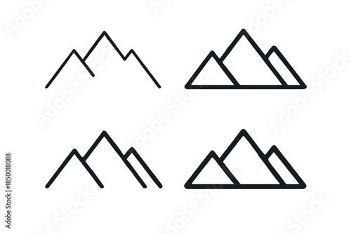 Set of four minimalist mountain range icons in a simple outline style