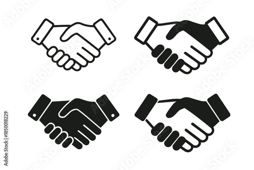 Set of handshake icons representing agreement, partnership, and business collaboration