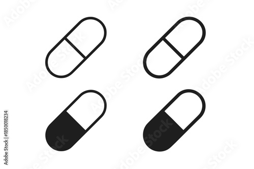 Set of four capsule icons, two outlined and two solid black, on a white background