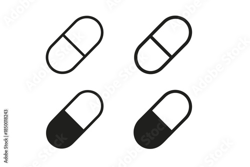 Set of four capsule icons, two outlined and two filled, on a white background