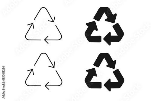 Recycling symbol icons in outline and solid black variations for environmental awareness