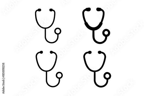 Collection of four black stethoscope icons on a white background, representing medical care
