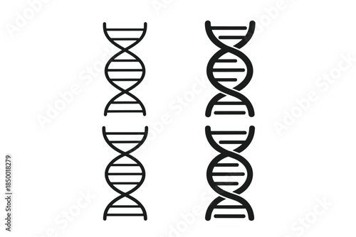 Two stylized DNA double helix icons, one thin and one thick, on a white background