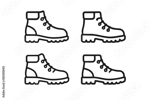Collection of four black and white line art icons of hiking boots