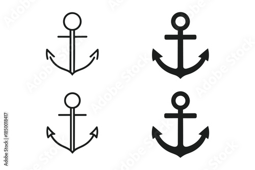 Set of four anchor icons, two in outline and two solid black, on a white background