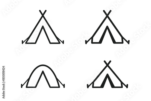 Collection of simple outline icons representing different types of camping tents