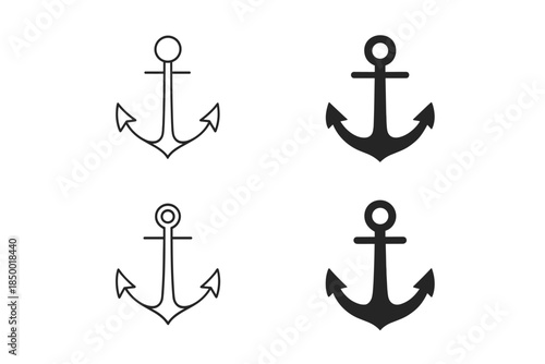 Set of four anchor icons, two in outline and two solid black, on a white background