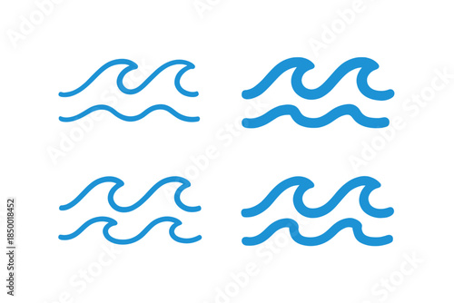 Set of four simple blue wave icons on a white background, representing water