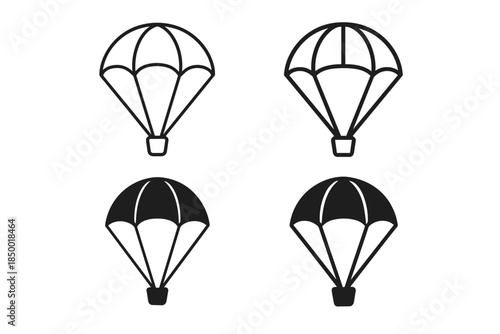 Set of parachute icons in outline and solid fill styles for design elements