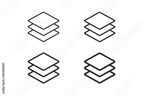 Set of four layered square icons representing data or document stacking in a clean outline style