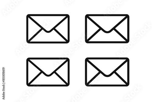 Four simple black outline envelope icons arranged in a two by two grid on a white background