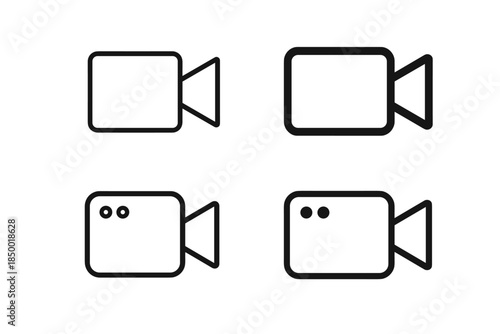 Collection of four simple outline video camera icons on a white background