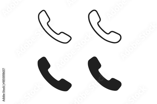 Simple phone handset icons in outline and solid black styles on white background