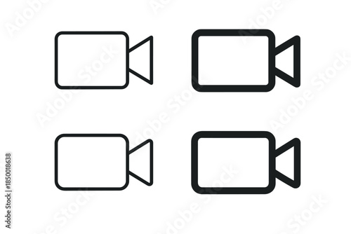 Collection of four simple black and white video camera icons on a white background