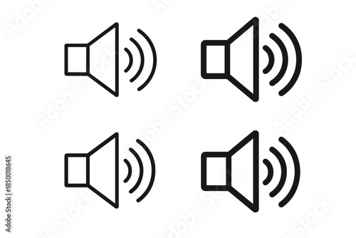Set of four speaker volume icons in a clean, minimalist outline style on white