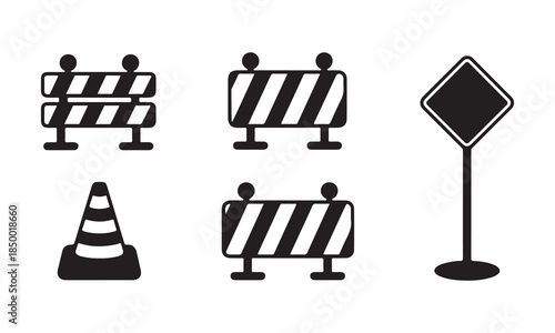 Road construction signs and barriers