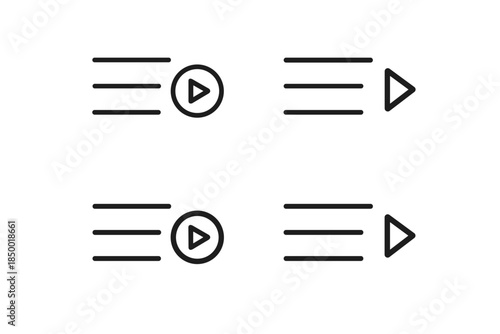 Set of four minimalist icons representing play and menu functions on a white background