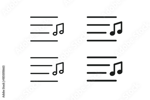 Simple black music notes on staves, graphic design elements for music concepts