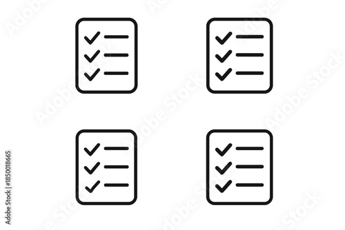 Four simple checklist icons with checkmarks and lines on a white background