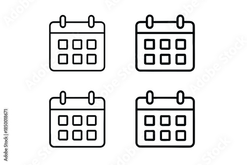 Set of four simple outline calendar icons on a white background