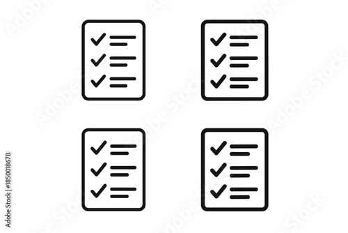 Checklist icons with checkmarks and lines on white background, simple design