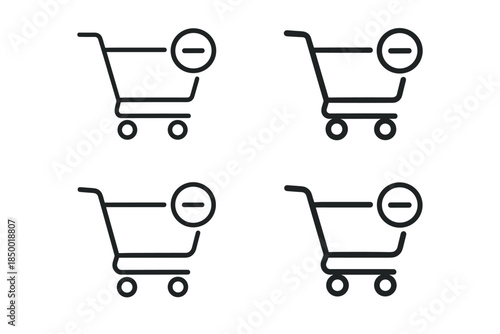 Shopping cart icons with minus symbol for removal or deletion