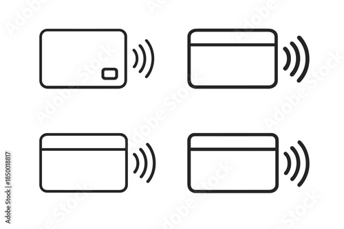 Contactless payment icons showing credit cards with wireless signal waves