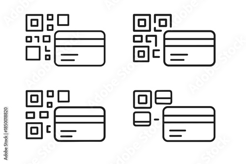 Set of icons representing QR code payment and credit card transactions